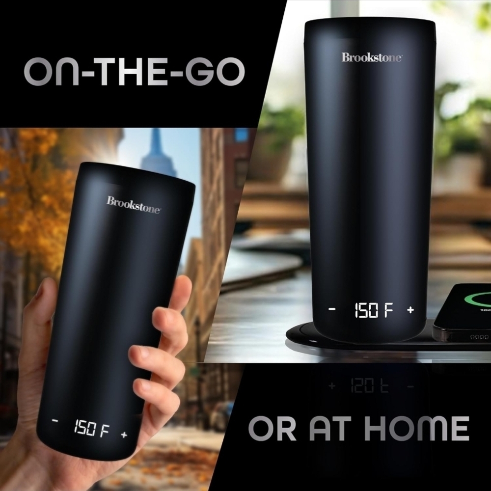 Brookstone Black Smart Tumbler with Charging Coaster